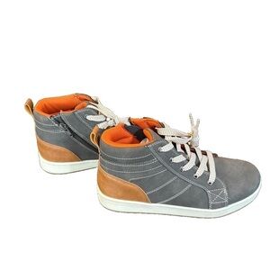 New Day Five Boy's Caleb Gray/Brown High Top Lace Up Sneakers. Size 5 (side zip)